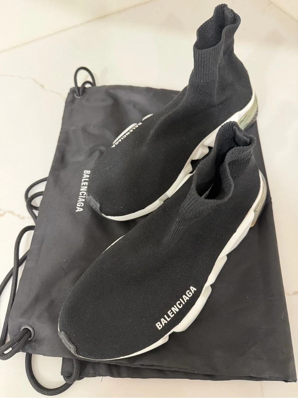 Balenciaga Black and White Stretch Knit Sock Sneakers
